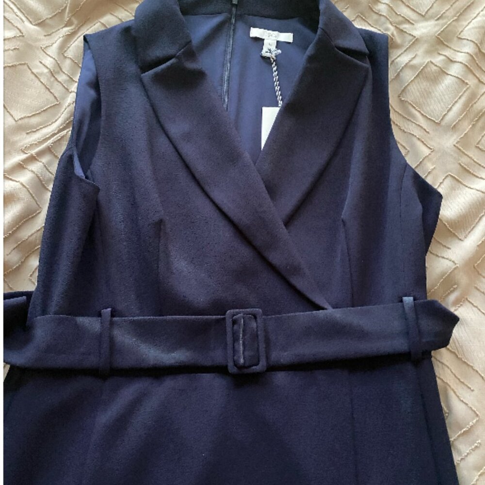 1901 Belted Blazer Sleeveless Dress Navy Blue, Size 16